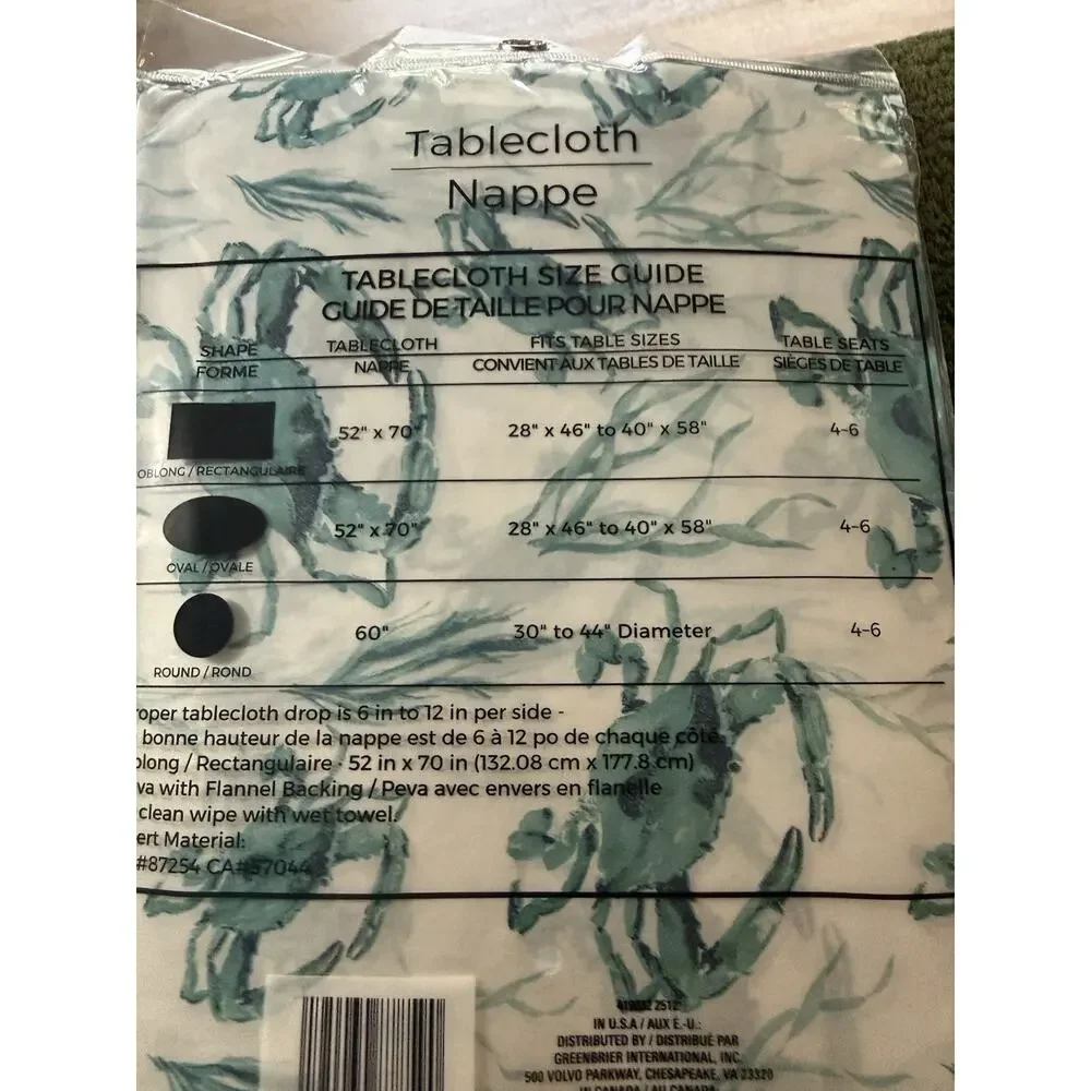 White & Blue Crab/Ocean Themed—52x70 IN OBLONG Rectangle TABLE Cloth—NEW